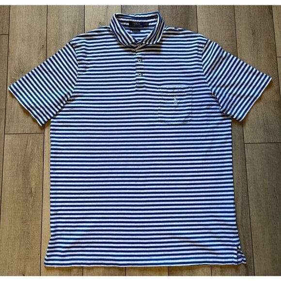 Polo Ralph Lauren Classic Fit Short Sleeve Striped Shirt Mens Large Blue *READ - Picture 2 of 12